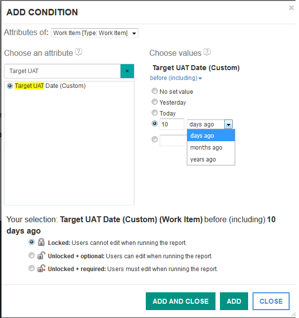 Selection Criteria options for Date field