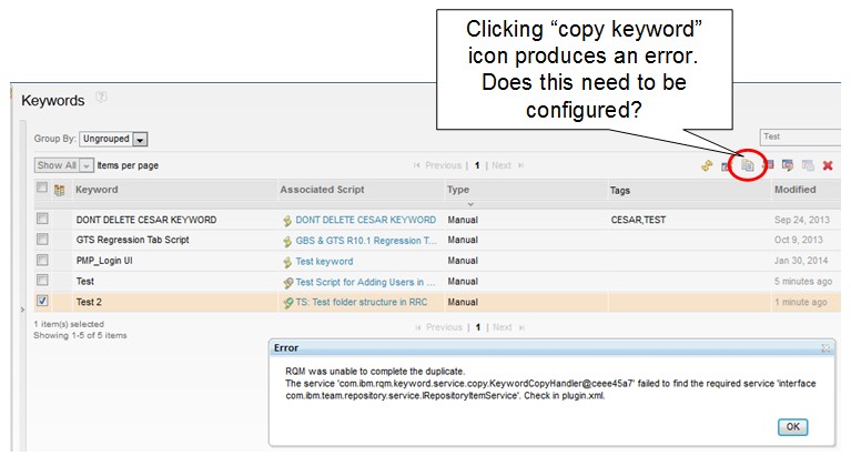 Message Error when you use the duplicate icon in RQM