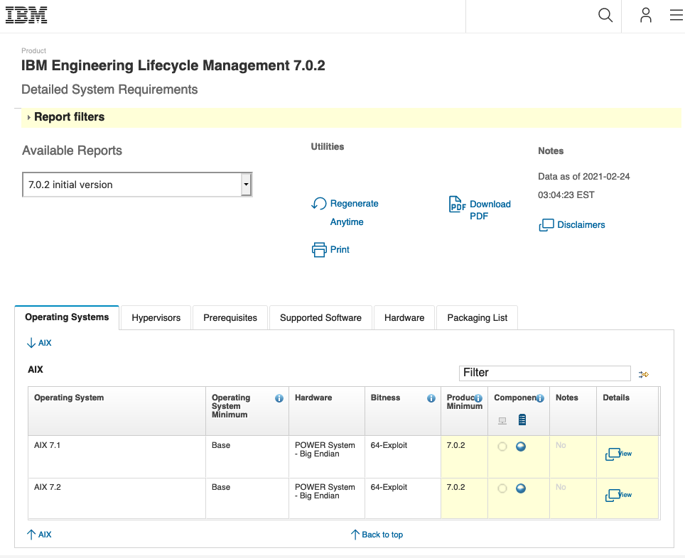 Supported AIX versions