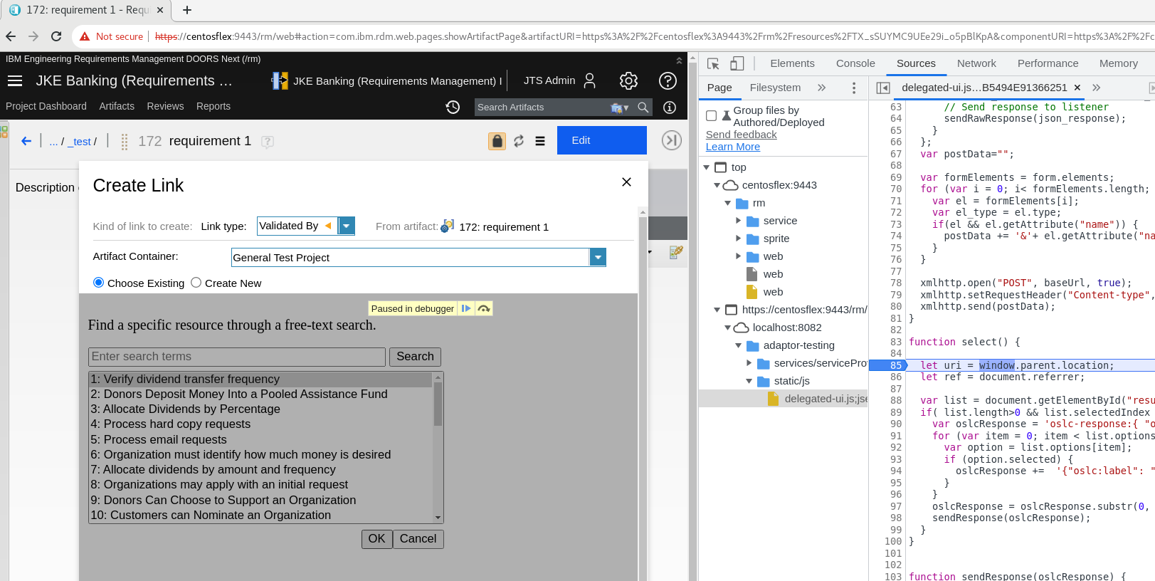 Selecting test data in custom delegated UI