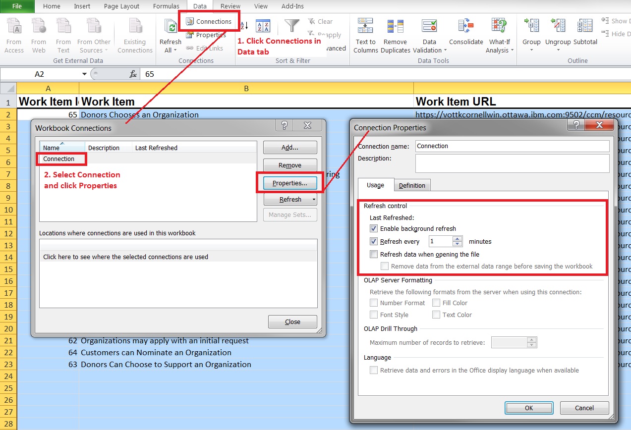 Setting connection properties