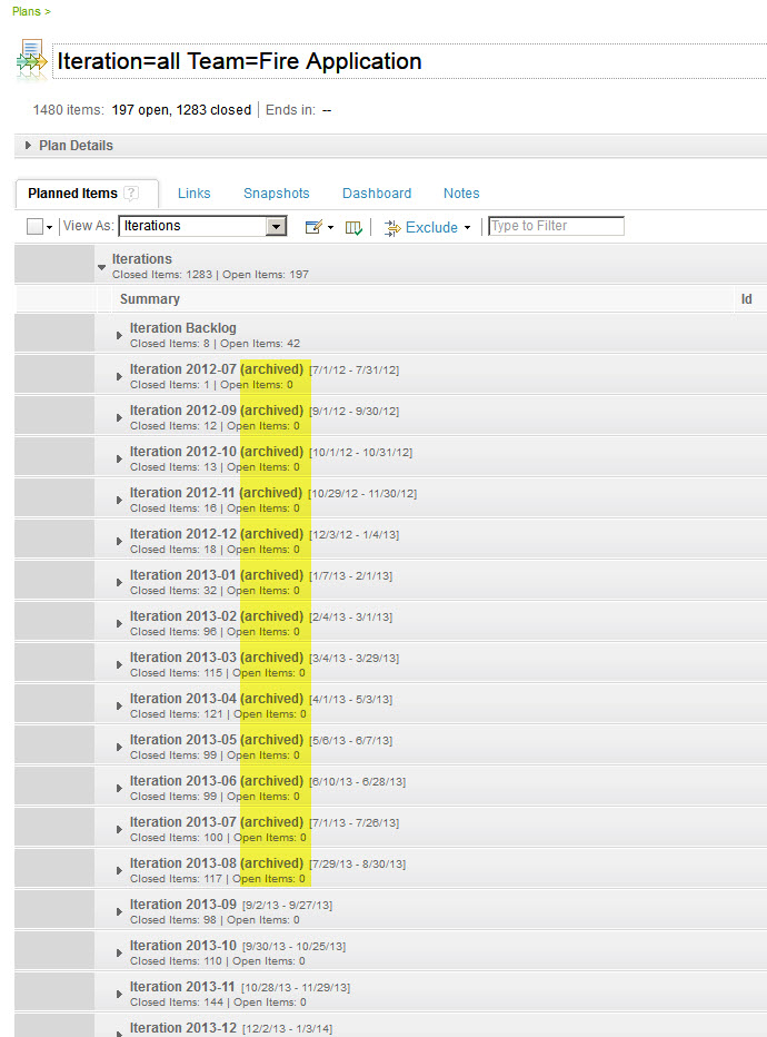 a plan showing archived iterations