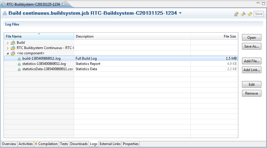 Build Result editor showing the log to look at