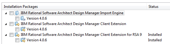 Installation manager shot of the dm client packages