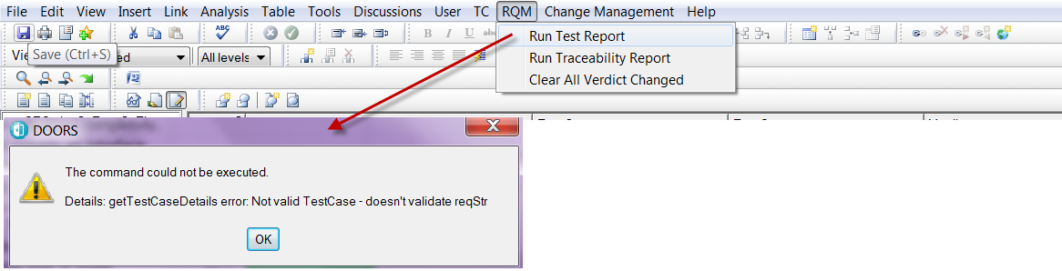 DOORS Run Test Report Error