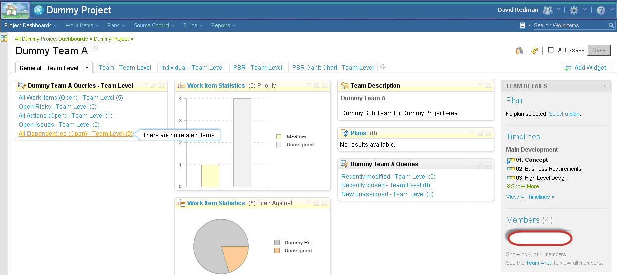 Team Area Dashboards