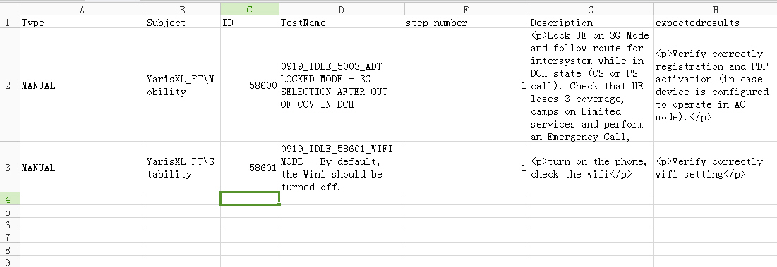 each row is a testcase