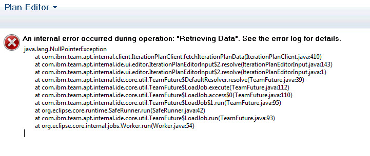 Eclipse client error opening backlog