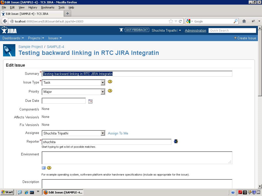 Creating issue in JIRA