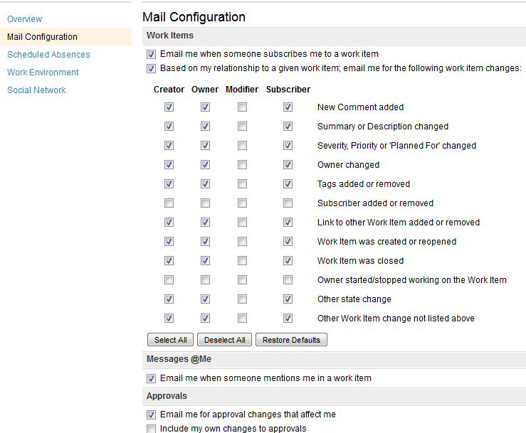 Mail Configuration from Users Profile