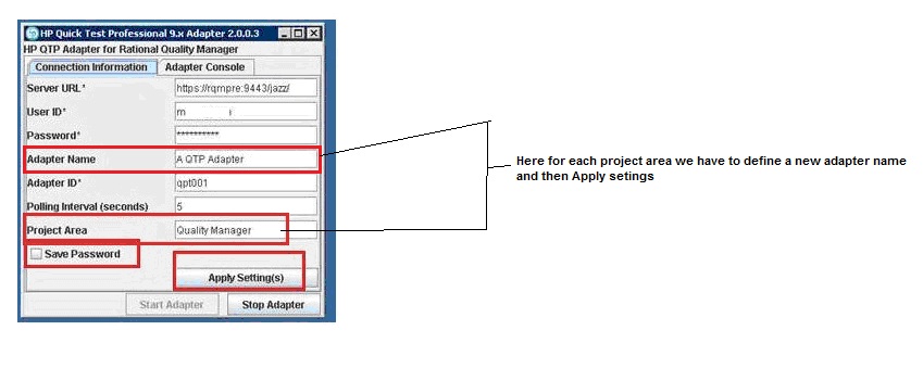 Project Area and Adapter name