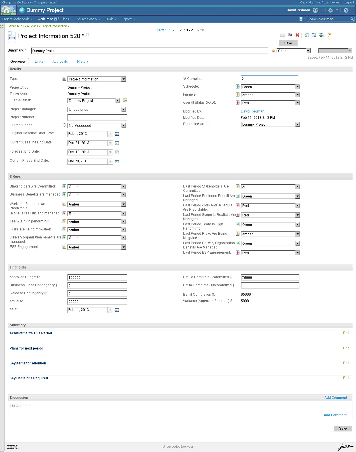 Project Information record