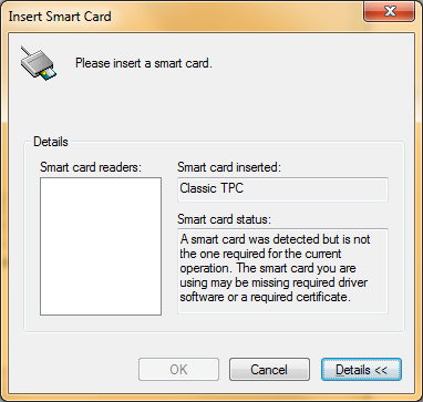 Smartcard error message