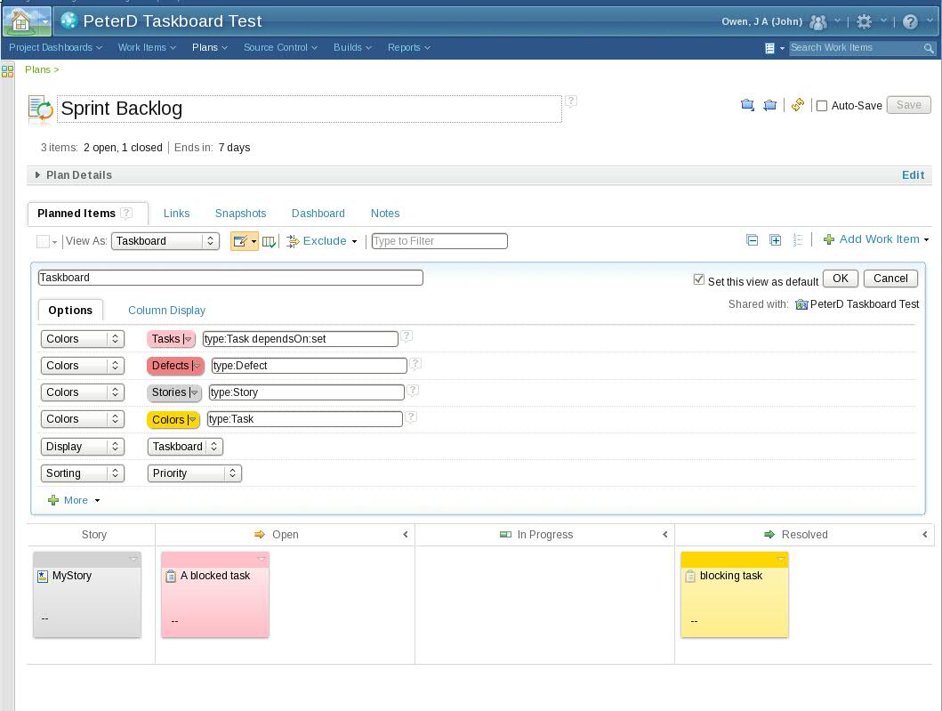 Taskboard editor screenshot