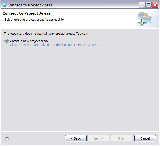 Connect to project areas wizard
