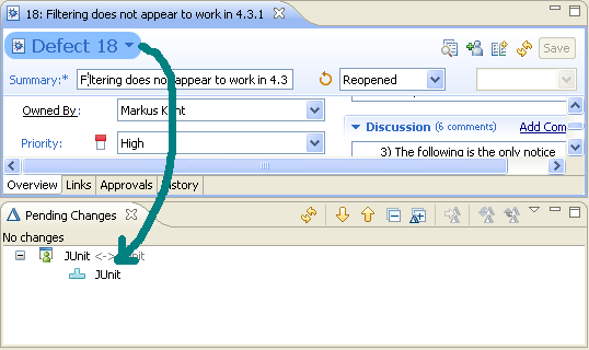 Dragging a work item to the component node in the Pending Changes view