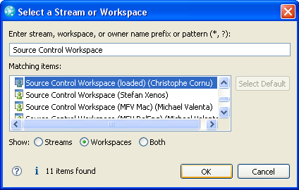 Selecting the user's own workspace