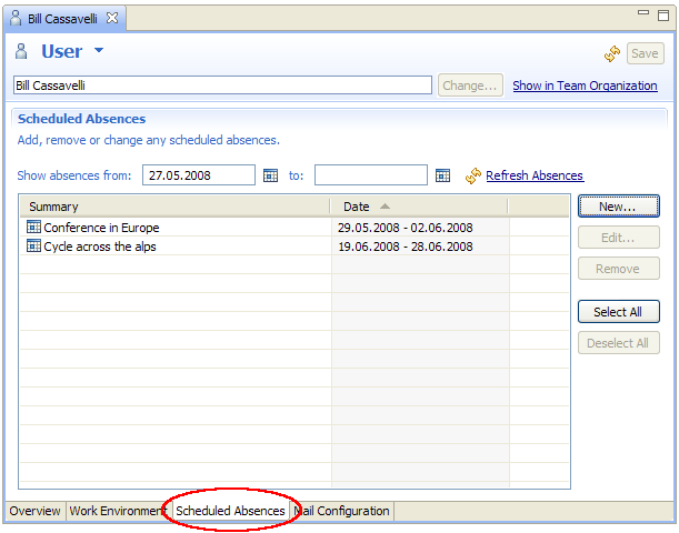 Scheduled Absences Page