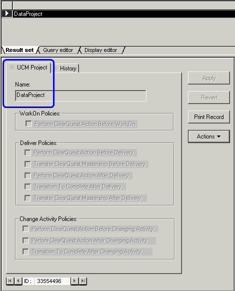 Figure 1: UCM Project record in ClearQuest