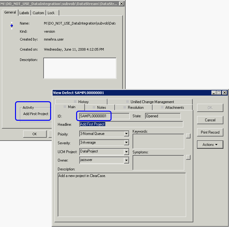 Figure 4: ClearQuest defect record set as a UCM activity