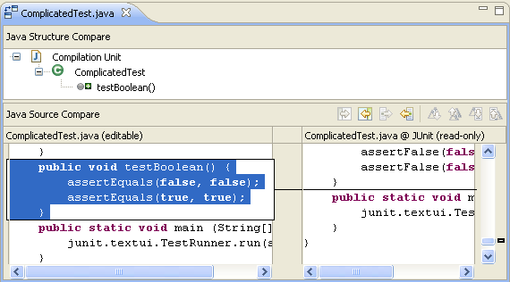 Compare Editor shows Bill's outgoing change