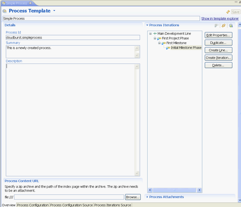 Simple process template editor