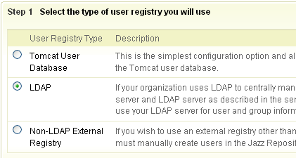 User Registry page in Setup wizard