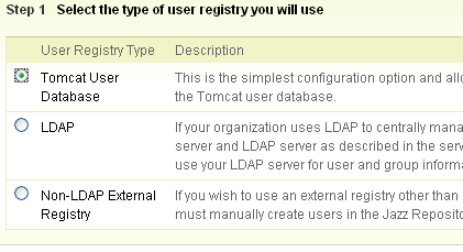 User Registry page in Setup wizard