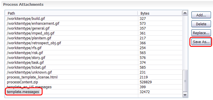 Process Attachments section of editor with Save As button highlighted