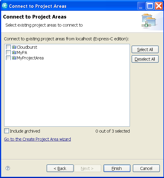 Connect project area wizard