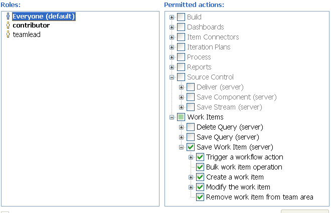 Permission "any" for work item save