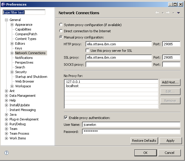 network connection preference page