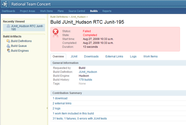 Build result in RTC web ui