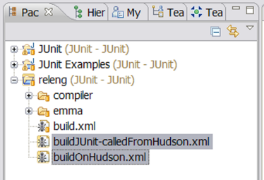 Package Explorer view with Hudson bill scripts