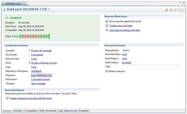 Figure 17.- Example of a Build Result with its snapshot