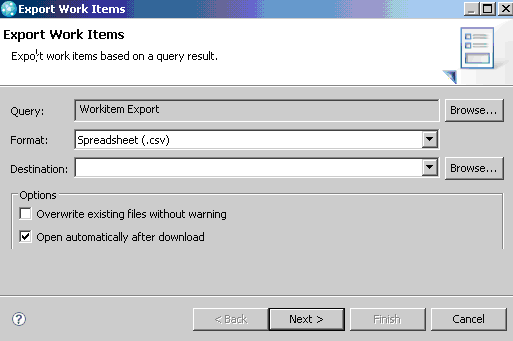 Figure 2 - Exporting Work Item Using CSV format