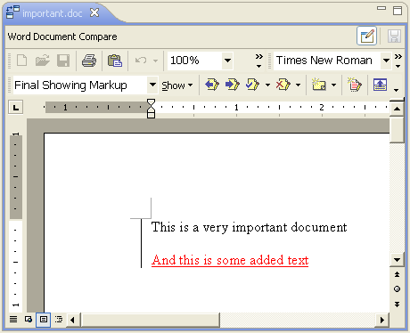 A Word document comparison appearing inside the compare editor