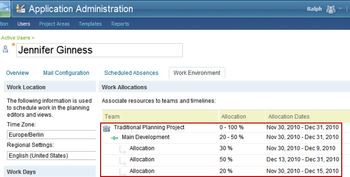 User Allocations in the CCM application's user editor