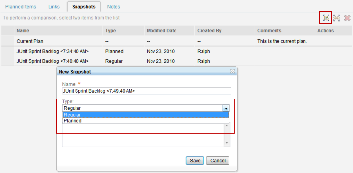 Creating a plan snapshot