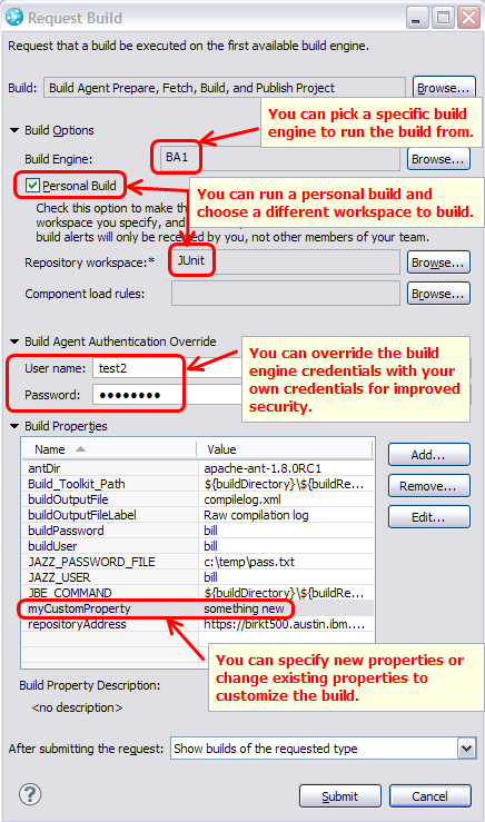 Build Agent Build Request Dialog