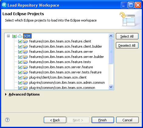 Project          Selection Page of Load Wizard