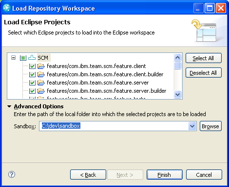 Advanced Options of the Project Selection Page