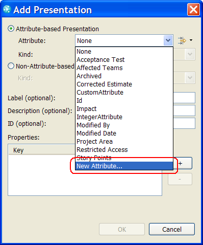 New Attribute via Add Presentation dialog in Eclipse UI