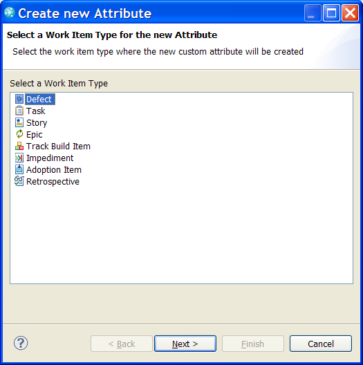 New Attribute Wizard in Eclipse UI