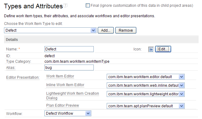 Types and Attributes in the Web UI