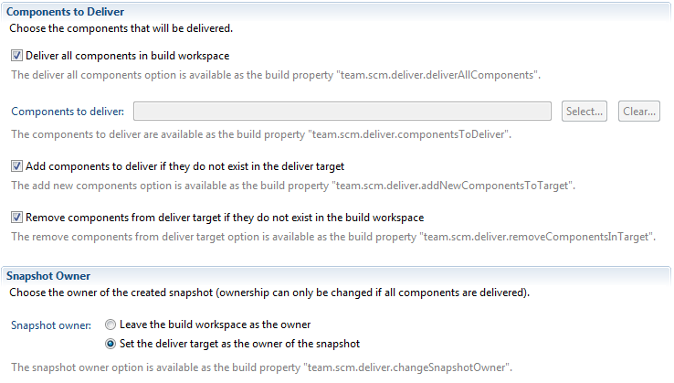 The Post-build Deliver Snapshot Owner Section in RTC 4.0.