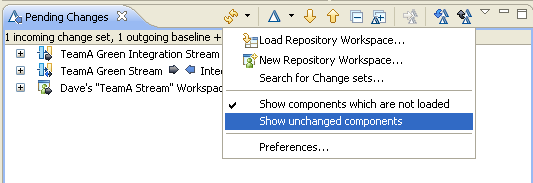Unchecking "Show Unchanged Components"