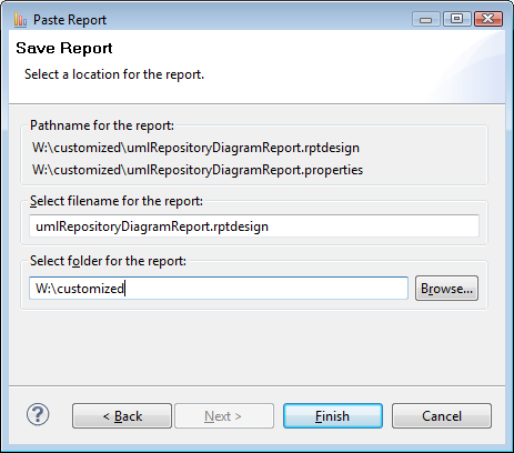 Paste Report dialog, filled in