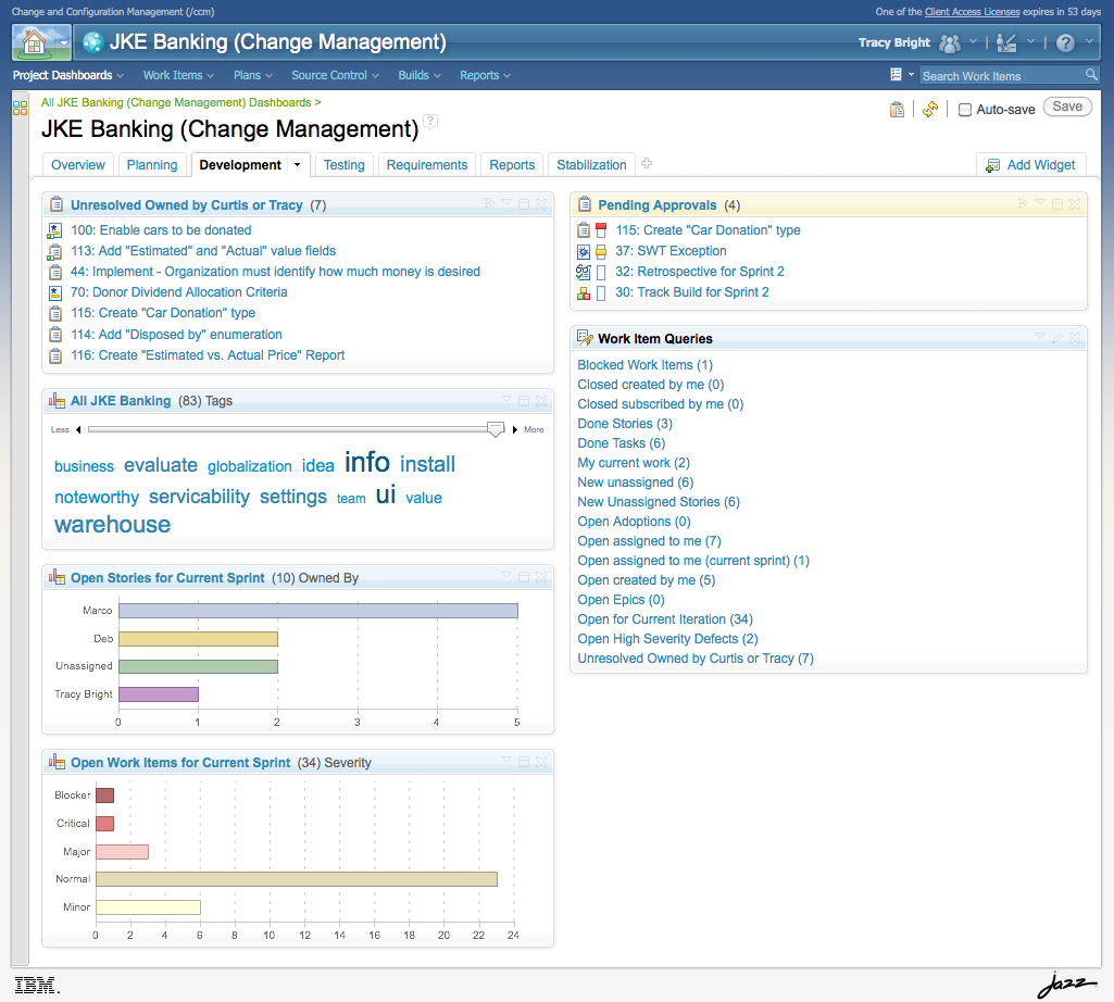 Dashboard with Work Item viewlets