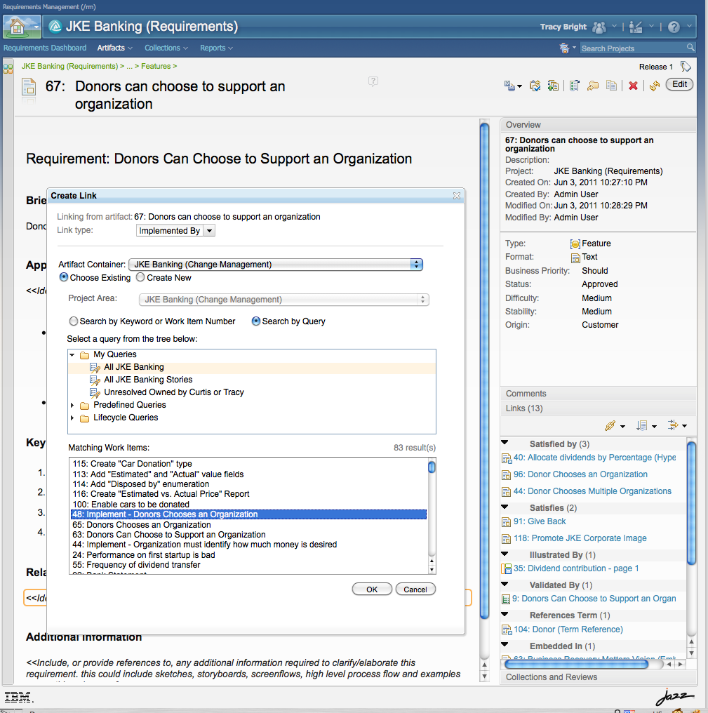 Creating a Requirement Implemented By Link